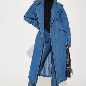 Fashion Nova Medium Wash Denim Trench Coat